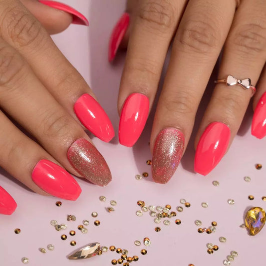 Pink Glittery Press Nails Set