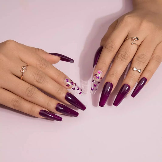 Purple Butterfly Press on Nails Set