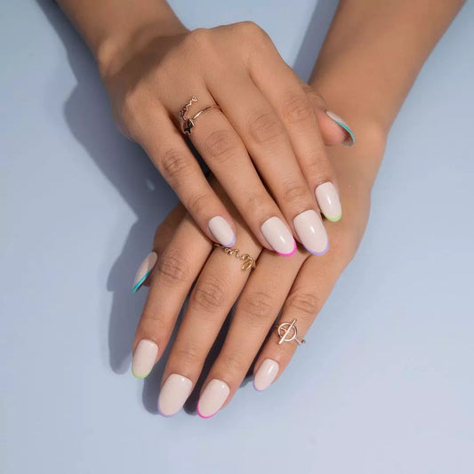 Round Rainbow French Nails