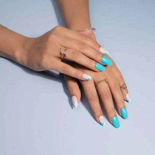 Blue And White Touch French Nails