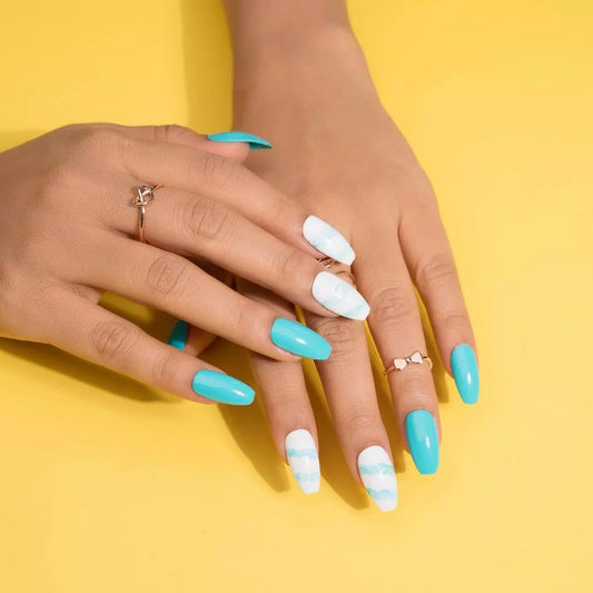 Beachy Waves Press on like Acrylic Nails Turquoise Fake Nails Set