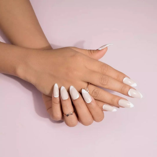 White Abstract Swirl Pattern Press On Nails Set