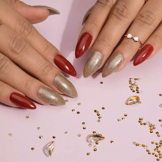 Classic Red and Golden Press on Nails Set