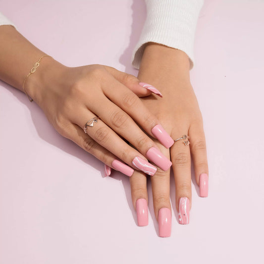 Pink and White Flowers Presson Nails Set
