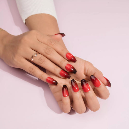 Red Black Ombre Presson Nails Set