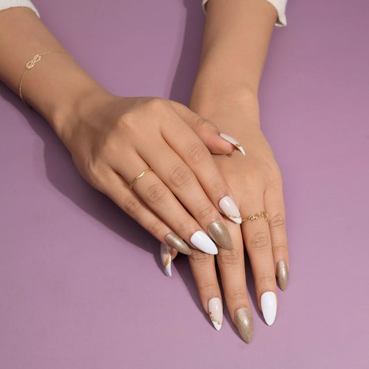 White Gold Foil Presson Nails Set