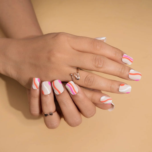 Matte Sunday Pink Swirl like Acrylic Nails Set