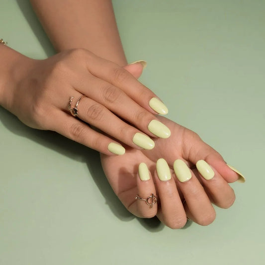 Round Pistachio Fake Stick on Nails