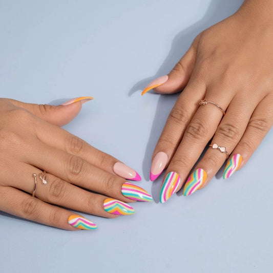 I feel Happy Multicolour Handmade Presson Nails