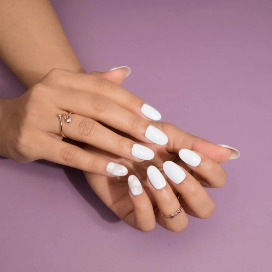 White and Cloudy Glossy Stick on Nails Set