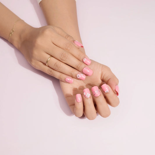 Pink Artificial Nails 3D Flower Nail Art Press-On Nails