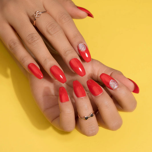 Paint me Red Stick on Nails Glitter Nail Set