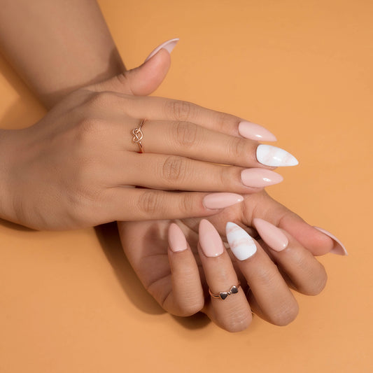 Nude Nails Marble Nail Art Press on Nails Set