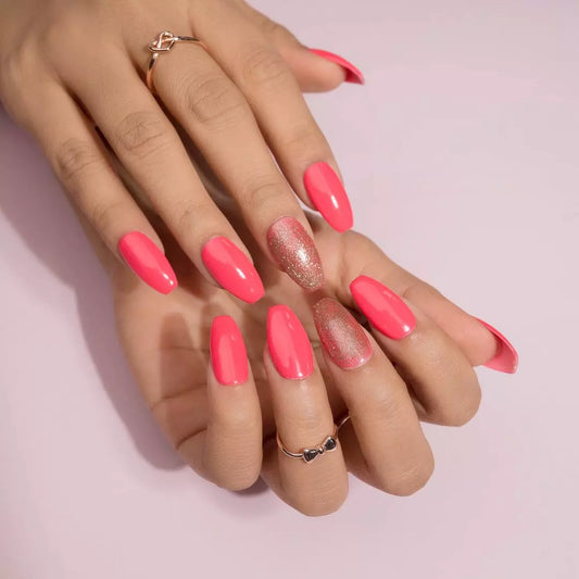 Pink Glittery Press Nails Set