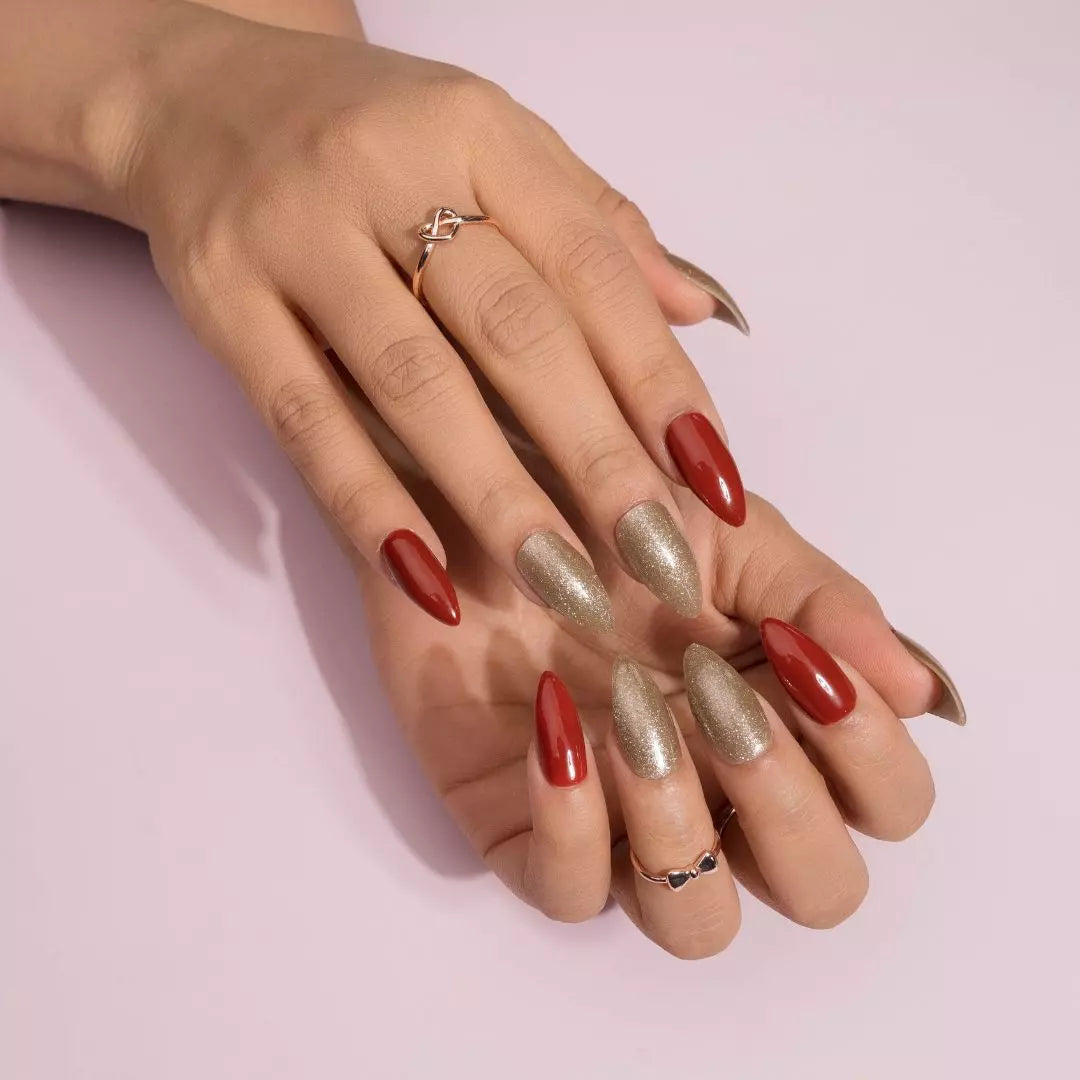 Classic Red and Golden Press on Nails Set