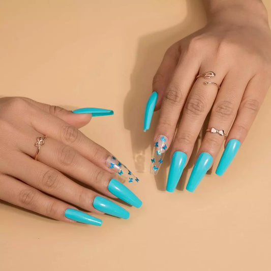 Blue Butterfly Fake Nails Set