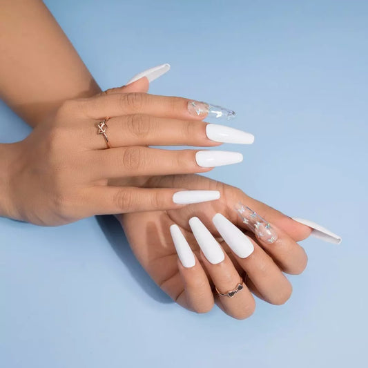 White Butterfly Fake Nails Set