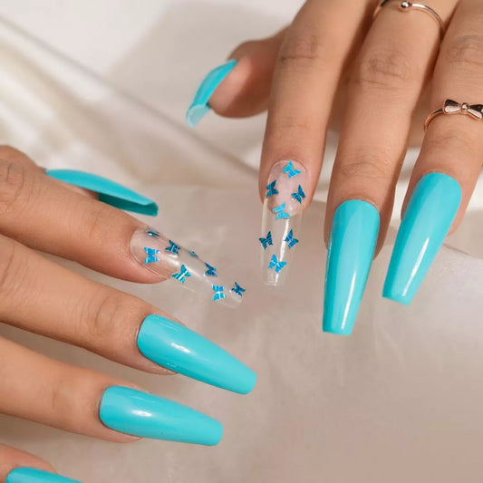 Blue Butterfly Fake Nails Set