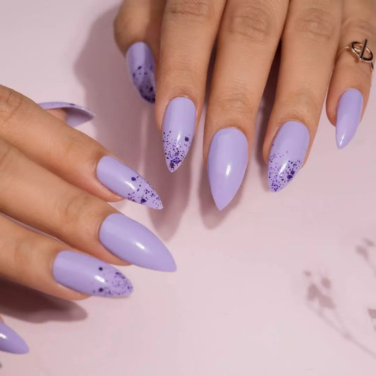 Purple Glitter Ombre Fake Nails With Free Application Kit