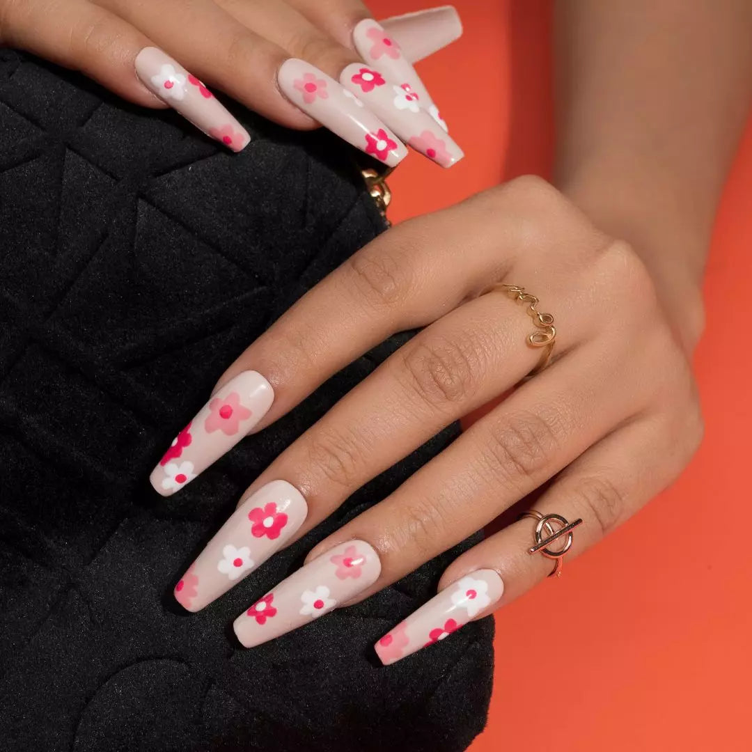 Pink Flowers Presson Nails