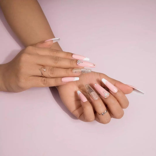 Nude White Wedding Long Fake Nails