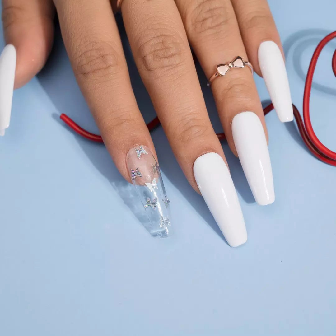 White Butterfly Fake Nails Set