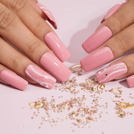 Pink and White Flowers Presson Nails Set