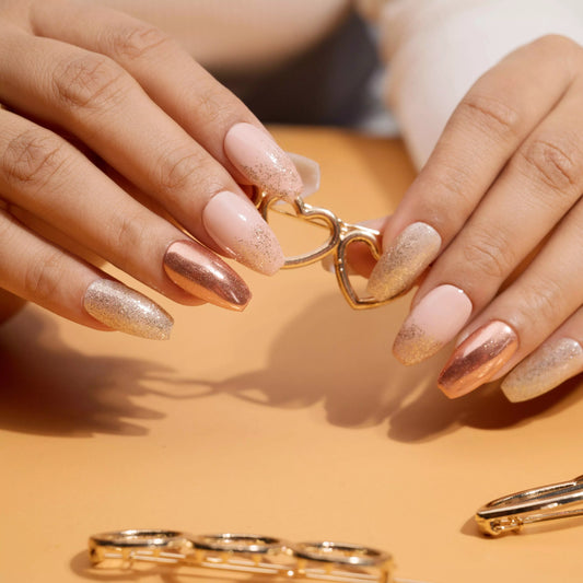 Rose Gold Glitter and Chrome Ombre Presson Nails Set