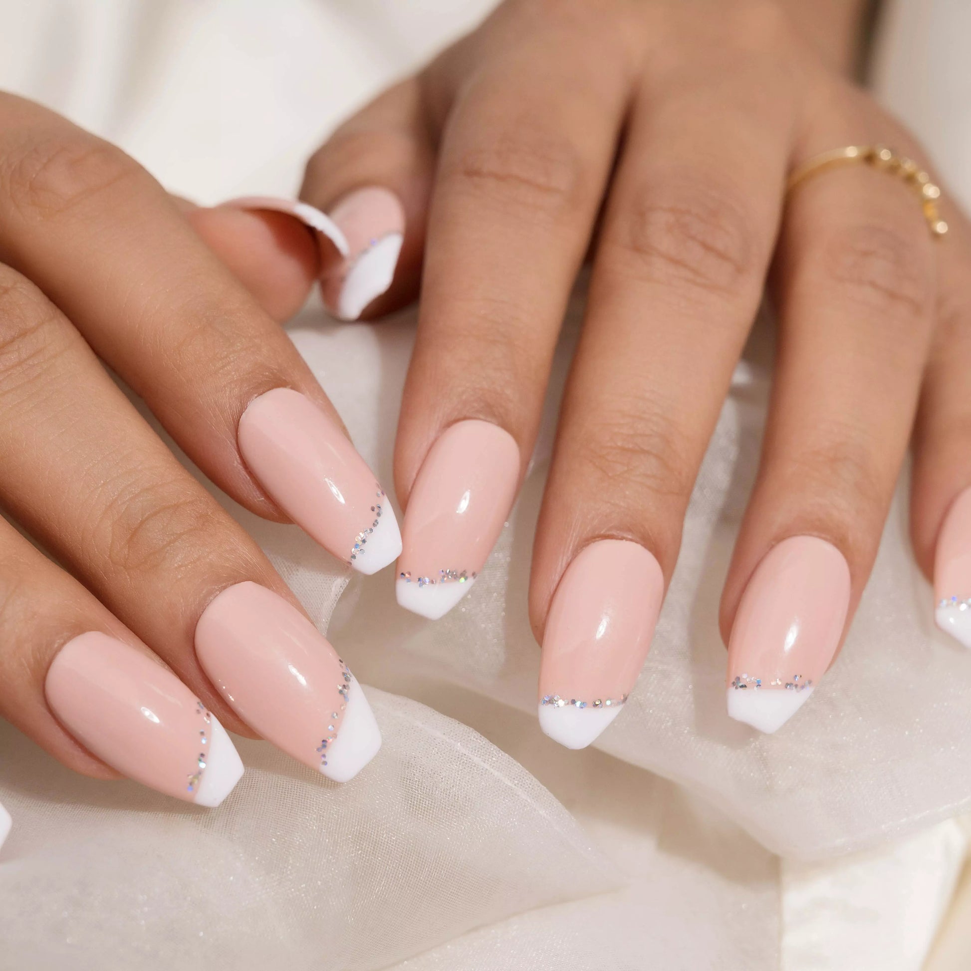 French Manicure with Glittery Touch