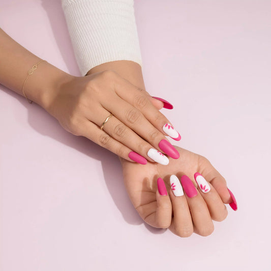 Pink French Tips Flowery Press On Nails Set