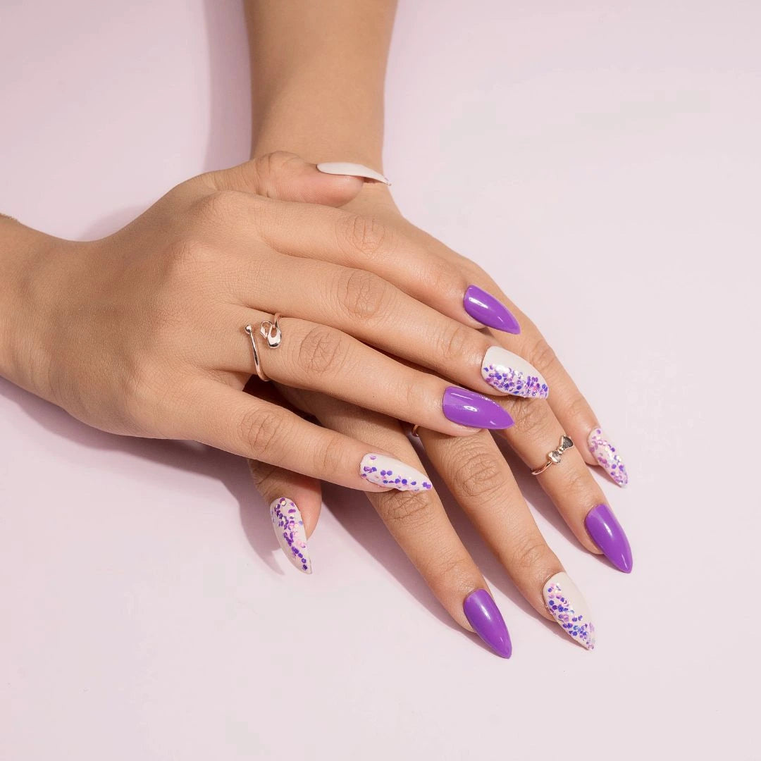 Purple Glitter Ombre Fake Nails Set