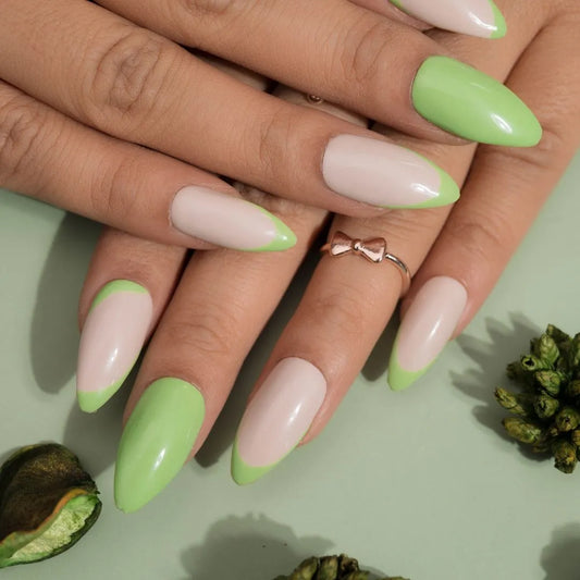 Green French Tips Press On Nails Set