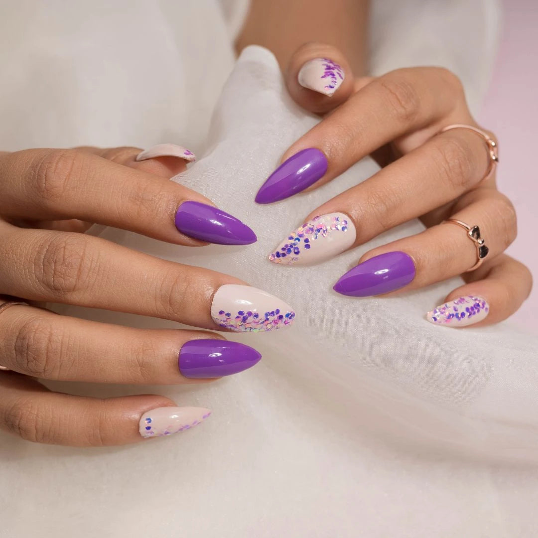 Purple Glitter Ombre Fake Nails Set