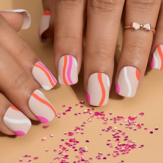 Matte Sunday Pink Swirl like Acrylic Nails Set
