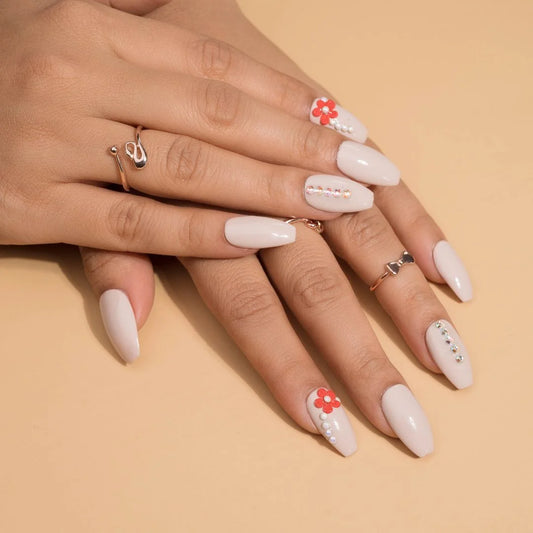 Nude and Flower Press On Nails Set