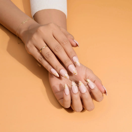 Almond Nails Gold Foil French Tips Presson Nails Set