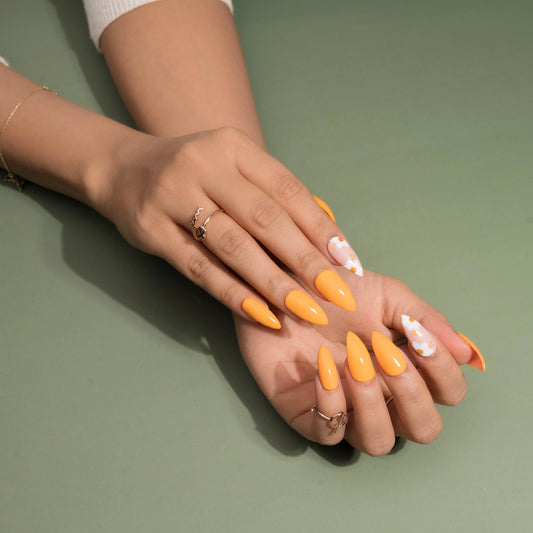Pretty Orange Fall Flower Press-On Nails Set