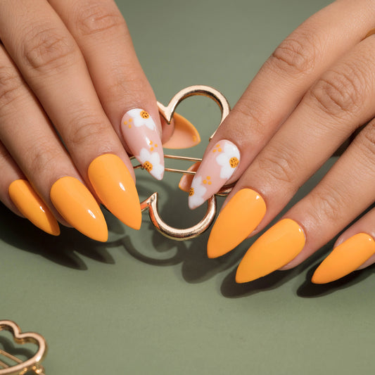 Pretty Orange Fall Flower Press-On Nails Set